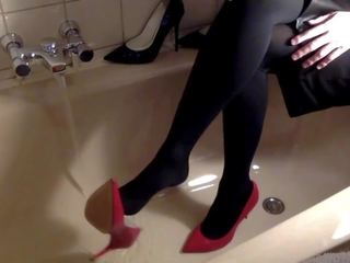 Fully clothed bath in ballet flats with a hidden.